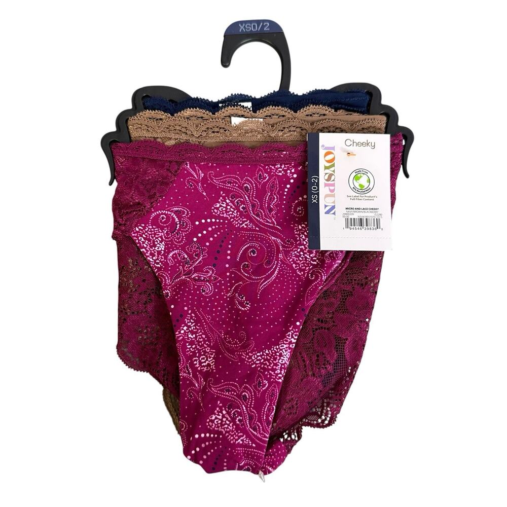 Joyspun Womens Microfiber and Lace Cheeky Panties 3 pack size XS New
